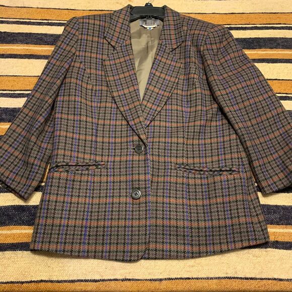 Vintage Plaid Blazer Women's 90s 80s Academia Preppy Wool Ivy League Remalon - Picture 1 of 10